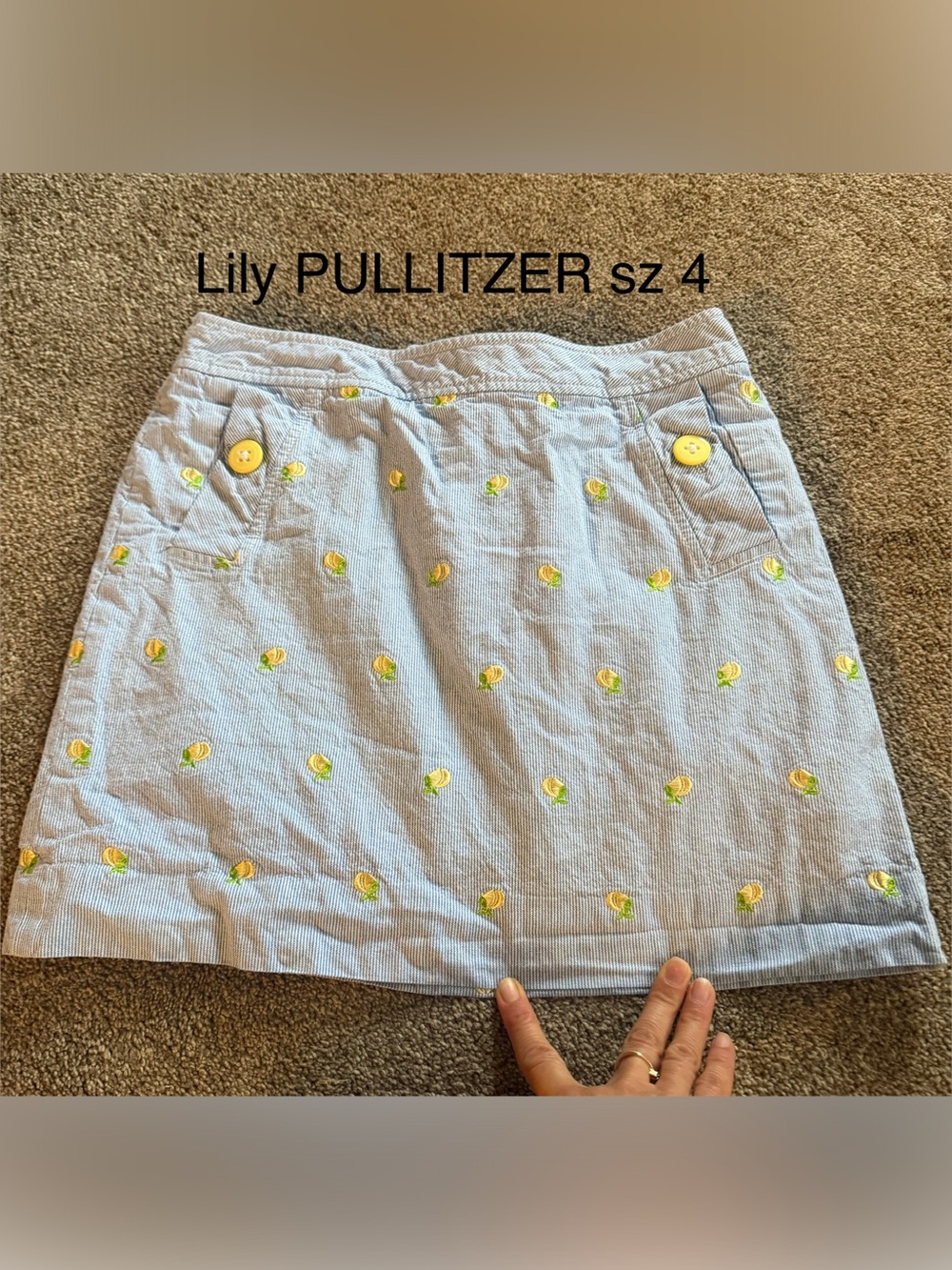 Lilly Pulitzer Blue Lemon Embroidered Mini Skirt Sz 4